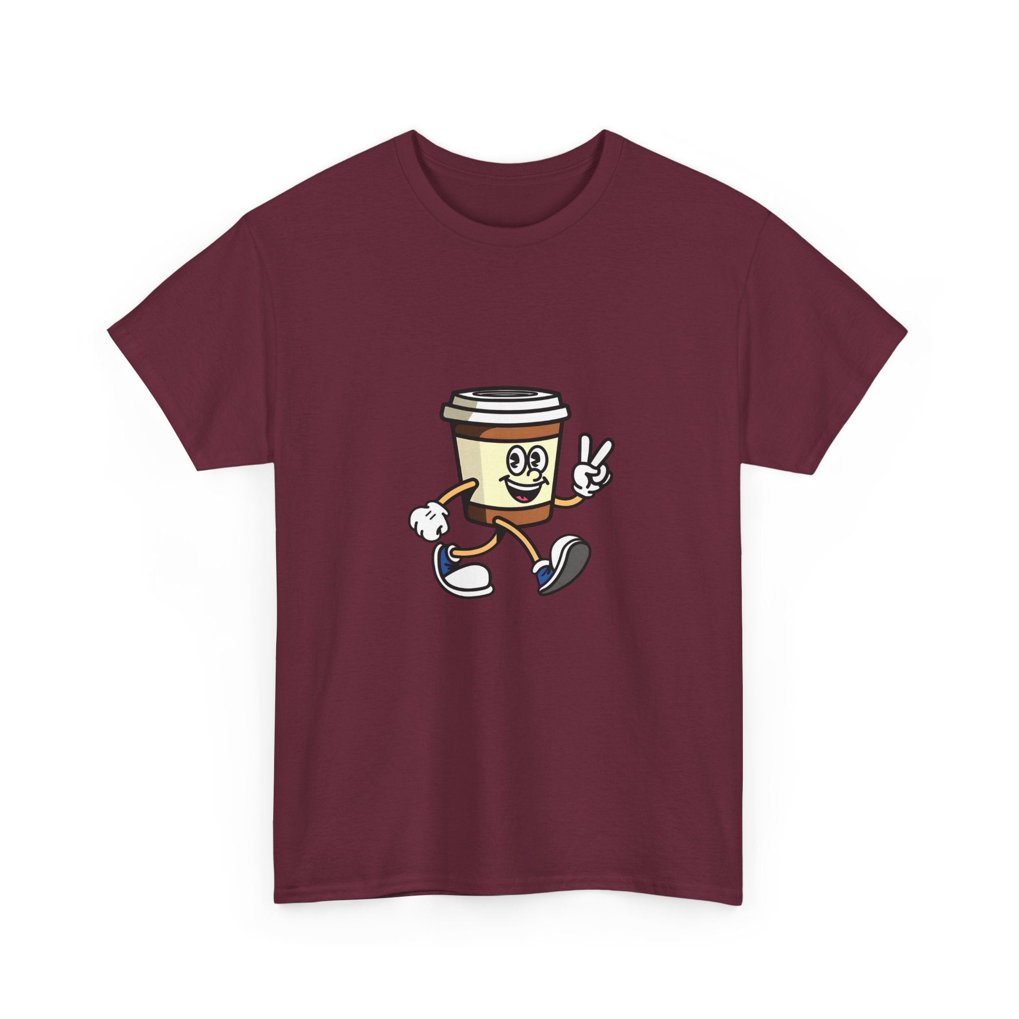 Coffee Cup Cartoon Tee - Fun Unisex Heavy Cotton T-Shirt