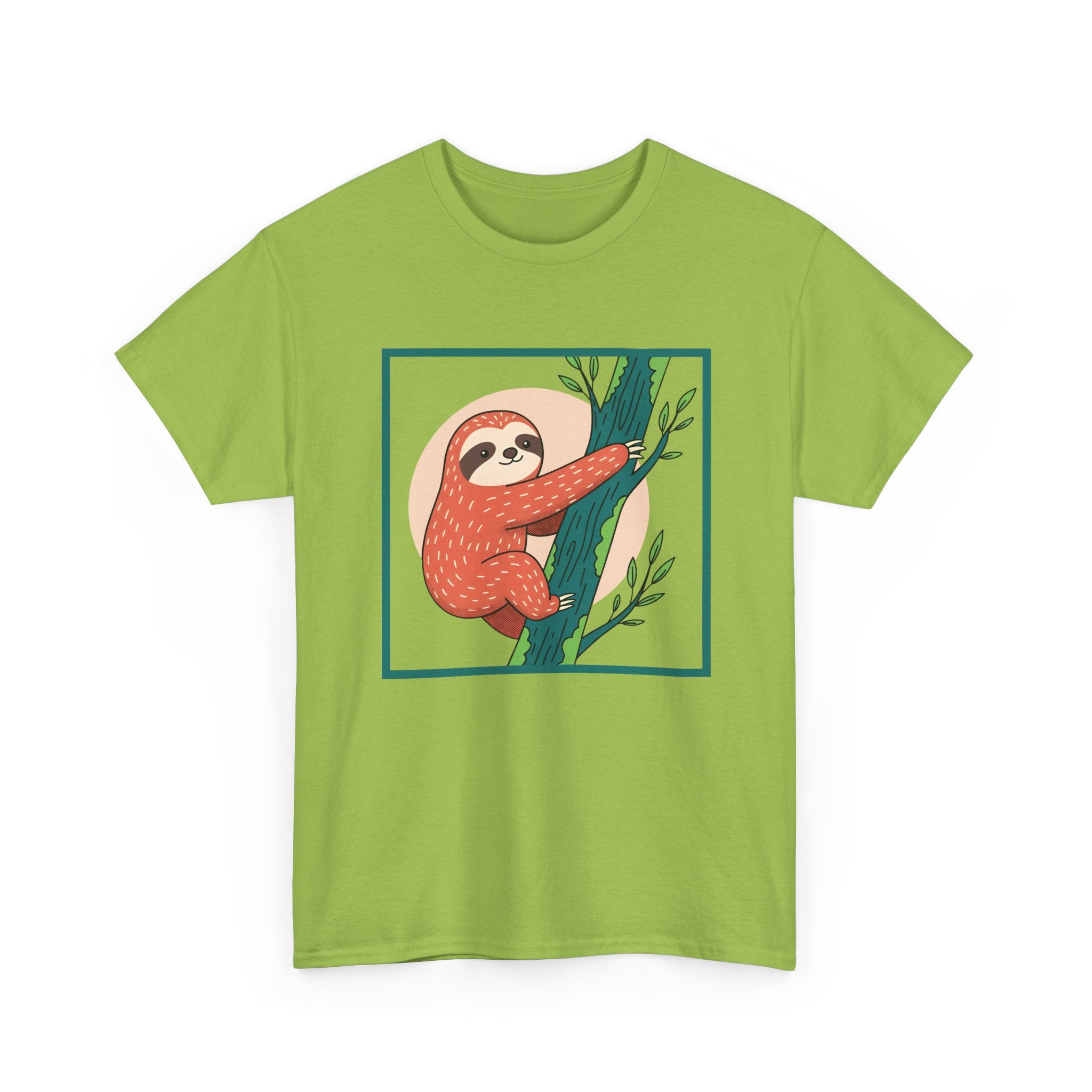 Sloth Adventure Cartoon Tee – Fun Unisex Heavy Cotton T-Shirt