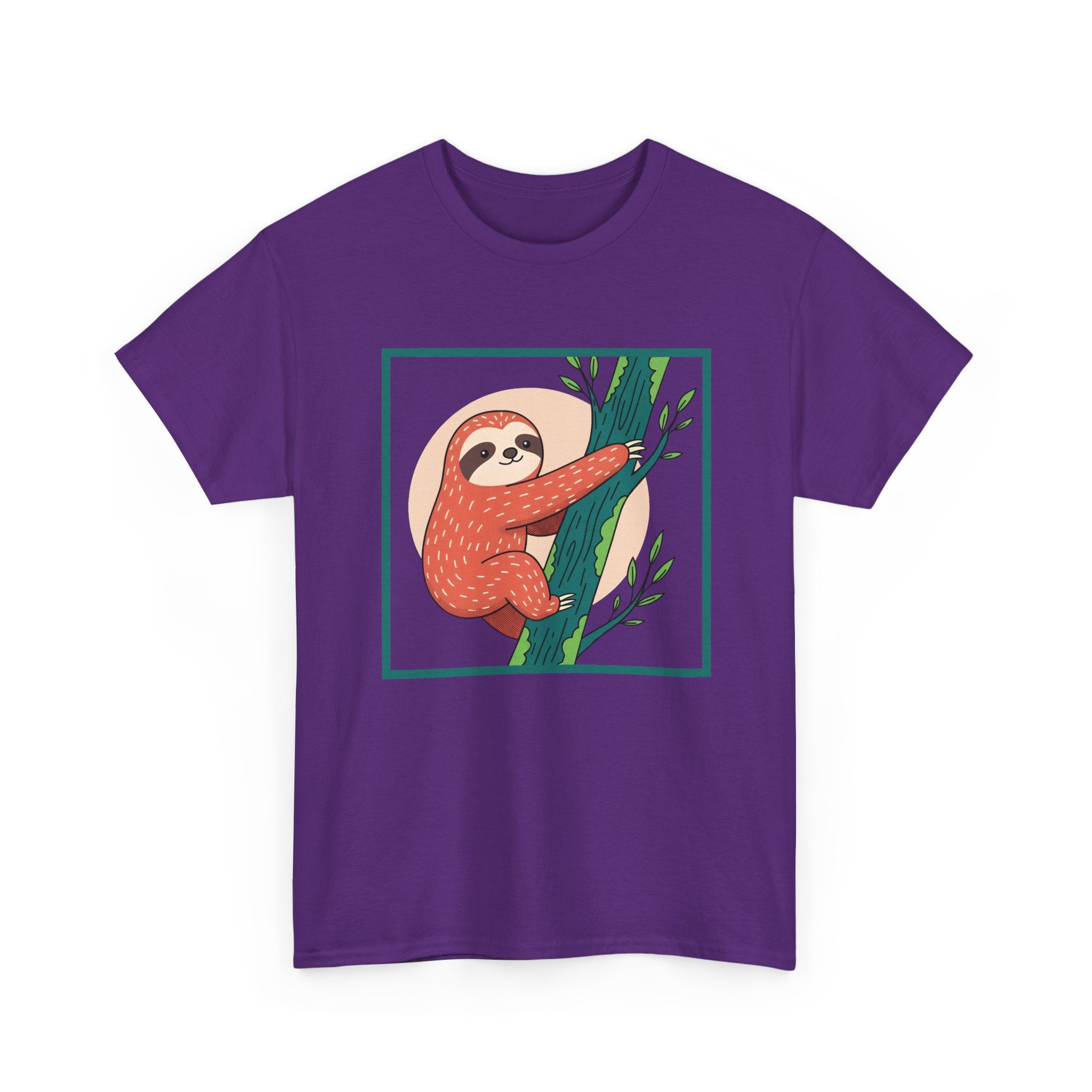 Sloth Adventure Cartoon Tee – Fun Unisex Heavy Cotton T-Shirt