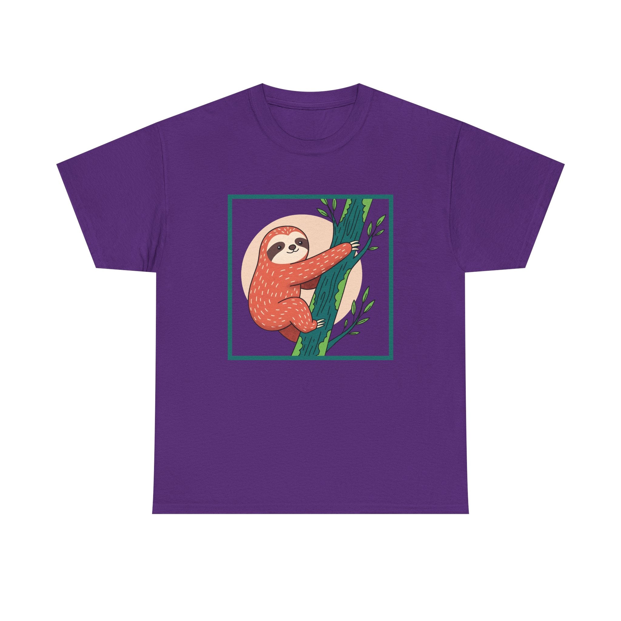 Sloth Adventure Cartoon Tee – Fun Unisex Heavy Cotton T-Shirt