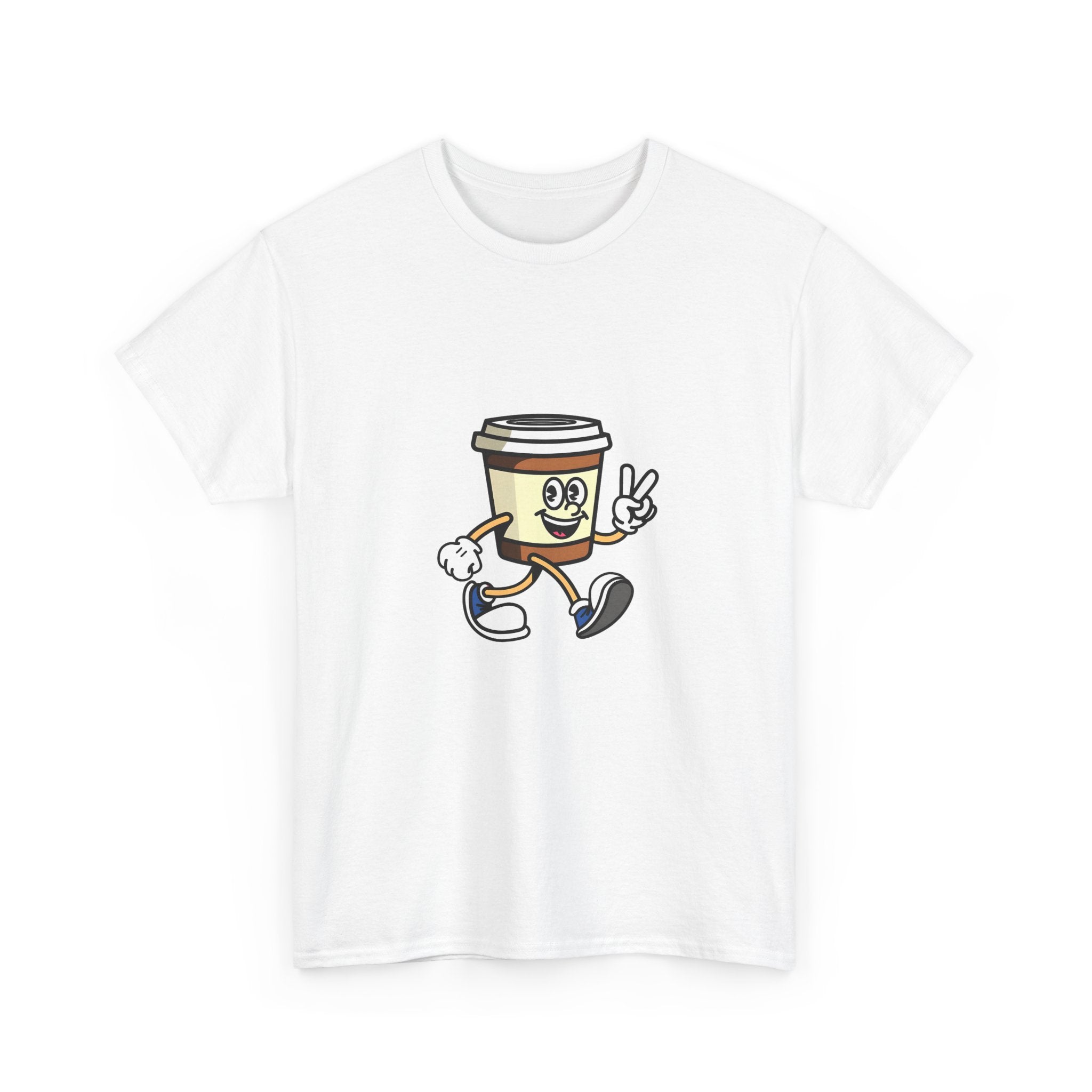 Coffee Cup Cartoon Tee - Fun Unisex Heavy Cotton T-Shirt