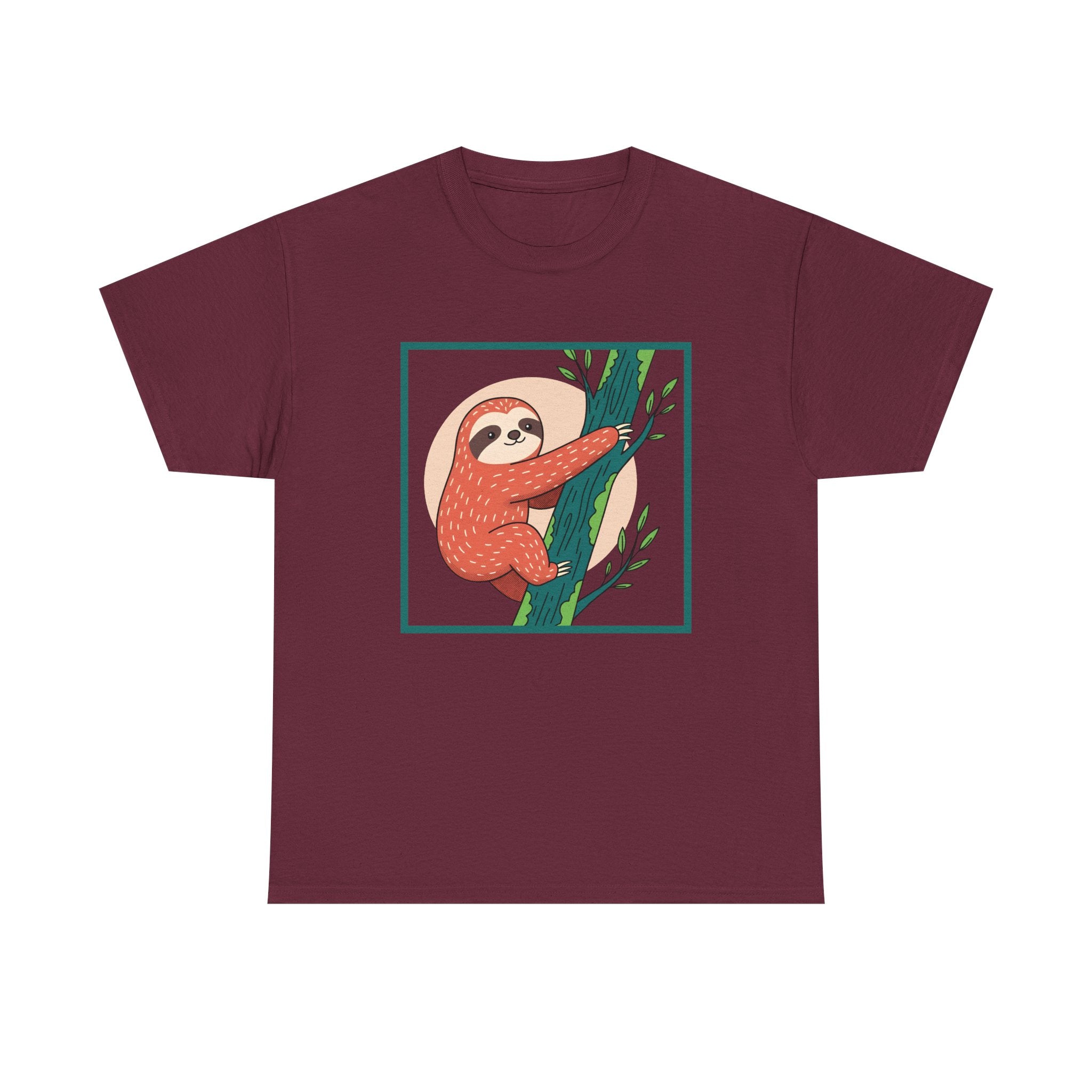 Sloth Adventure Cartoon Tee – Fun Unisex Heavy Cotton T-Shirt