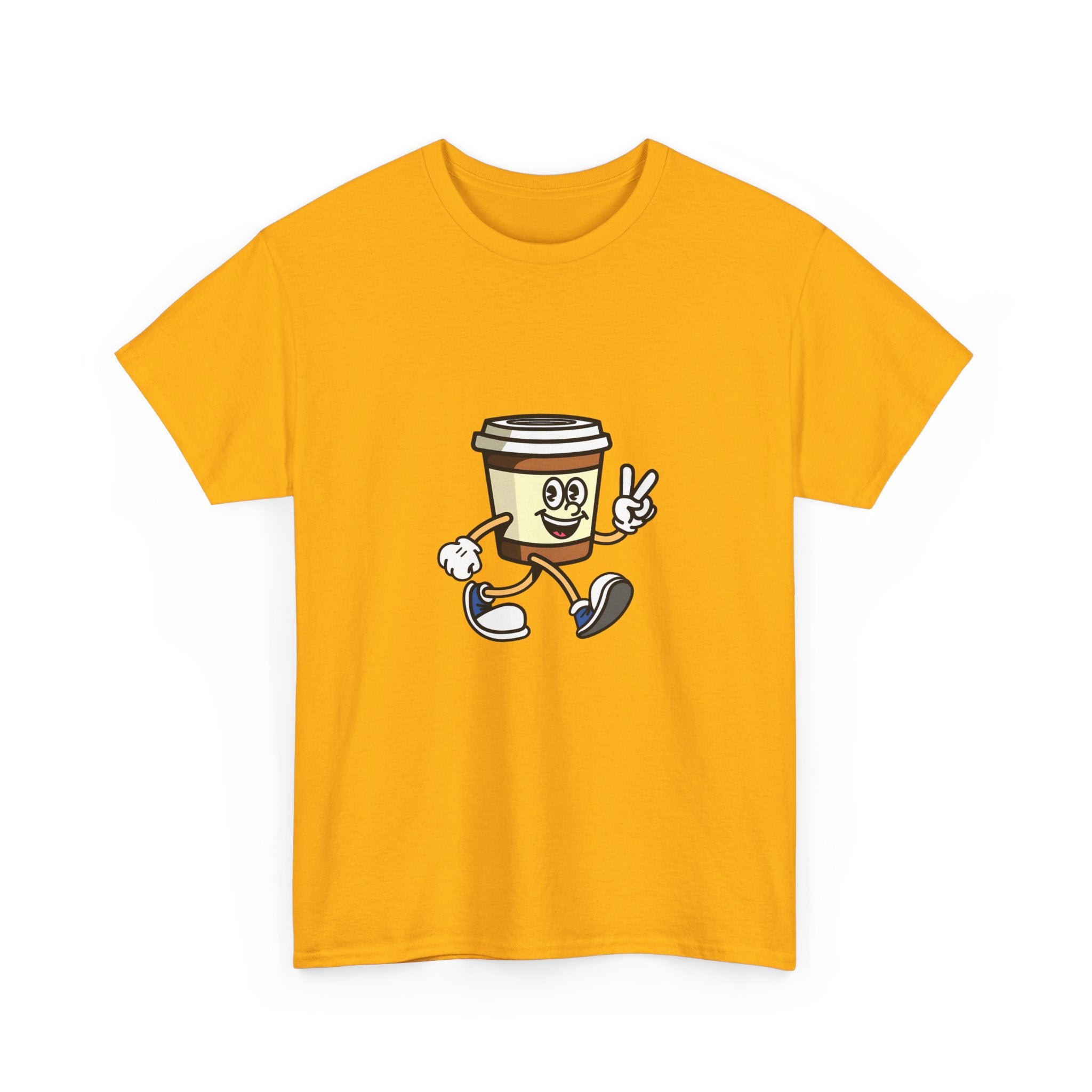 Coffee Cup Cartoon Tee - Fun Unisex Heavy Cotton T-Shirt
