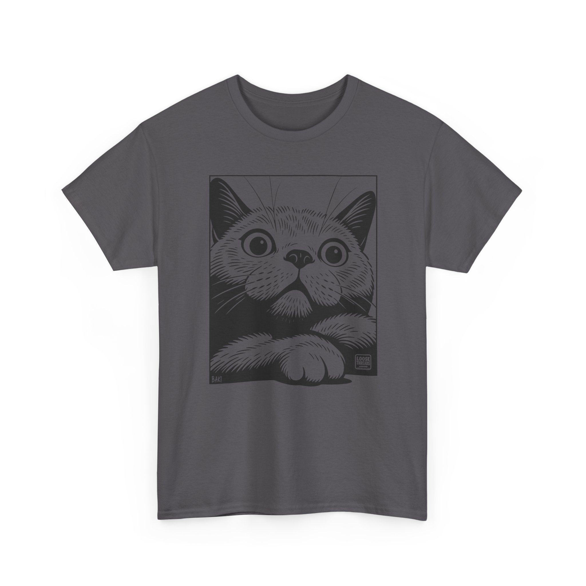 Cat Portrait T-Shirt, Cute Peekaboo Cat Graphic Tee BAKI