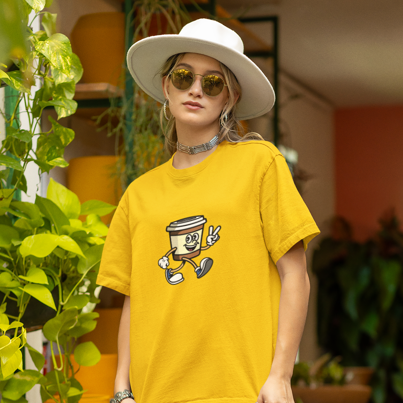 Coffee Cup Cartoon Tee - Fun Unisex Heavy Cotton T-Shirt