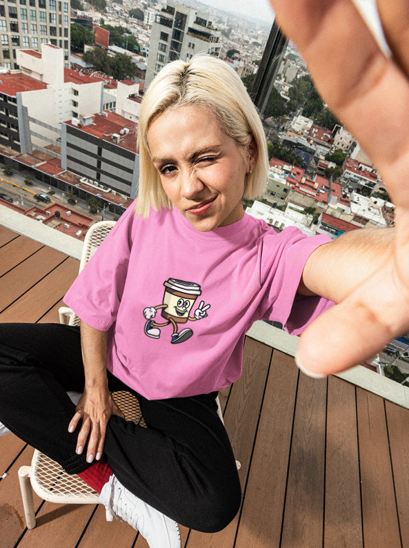 Coffee Cup Cartoon Tee - Fun Unisex Heavy Cotton T-Shirt