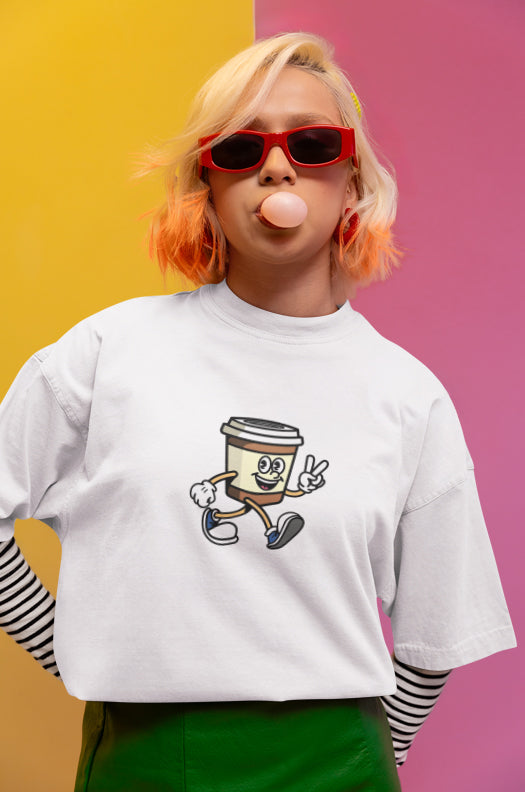 Coffee Cup Cartoon Tee - Fun Unisex Heavy Cotton T-Shirt