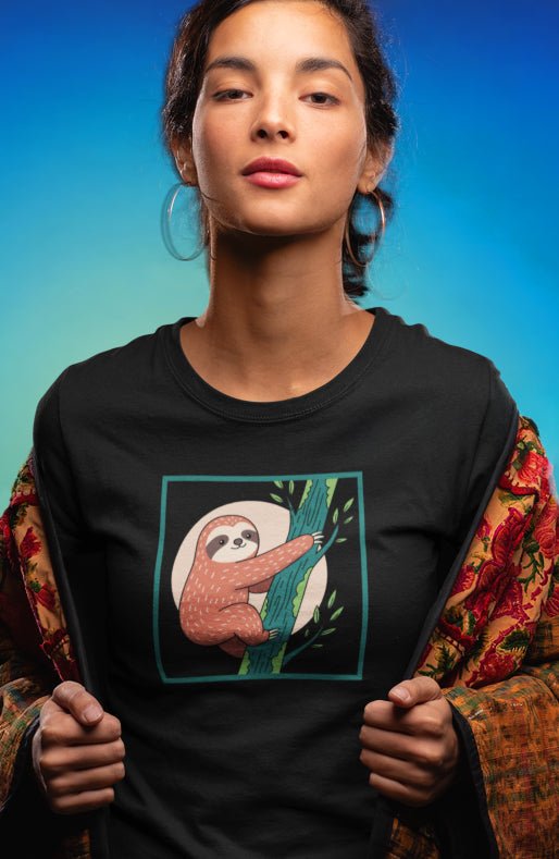 Sloth Adventure Cartoon Tee – Fun Unisex Heavy Cotton T-Shirt